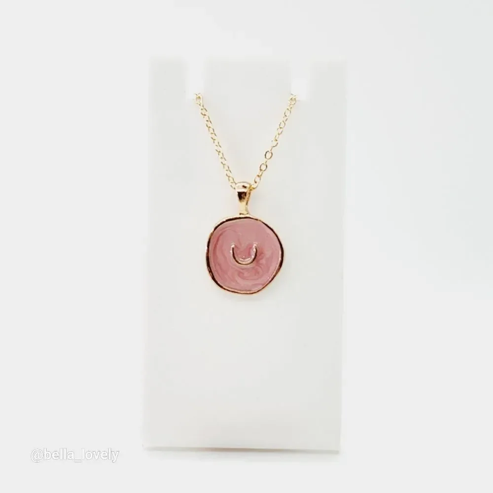 Fashion European Oil Drop Gold Toned Crescent Moon Round Pendant Chain Necklace